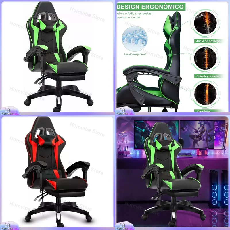Pc Gaming Gaming - 발 받침대가 있는 하이백 인체공학적 게이밍
